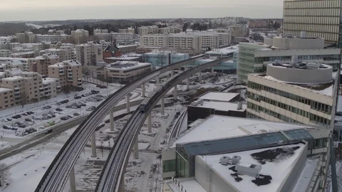 Aerial drone view over Underground in Stockholm in winter at sunset Vidéo 111352585