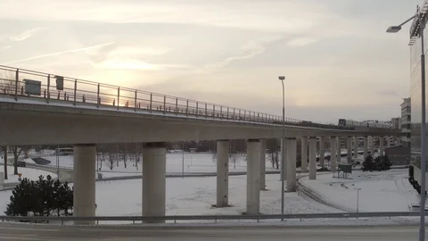 Aerial drone view over Underground in Stockholm in winter at sunset Vídeo Stock 111352591