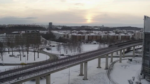 Aerial drone view over Underground in Stockholm in winter at sunset Stock-Footage 111352593