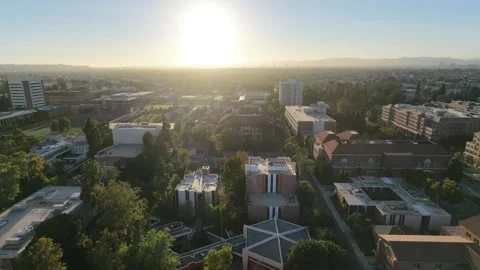 Aerial Drone View Over USC Campus During Golden Hour in Los Angeles, CA Stock-Footage 340657157