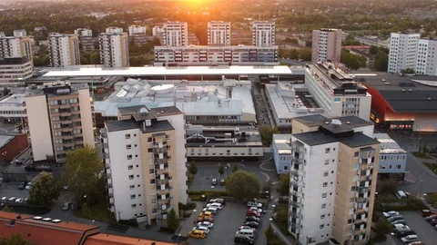 Aerial drone view over Vällingby in Stockholm at sunset Vídeo Stock 109504483