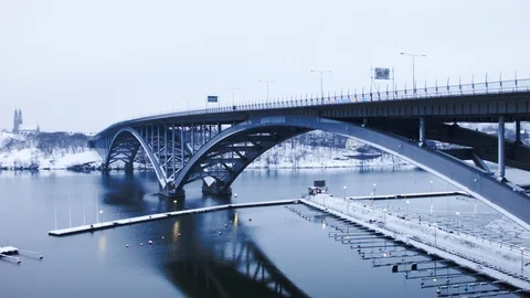 Aerial drone view over Väster bridge in Stockholm in winter Vídeo Stock 109485073