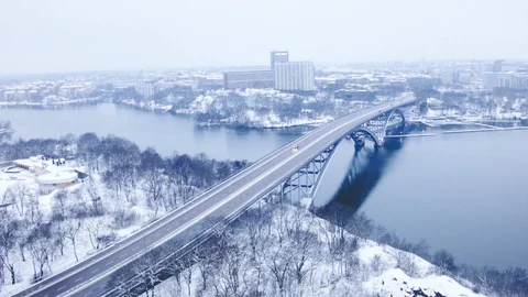 Aerial drone view over Väster bridge in Stockholm in winter Stockbeeldmateriaal 109485521
