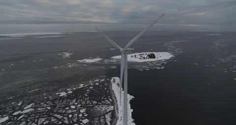 Aerial drone view over Vind turbine in winter at night Stock-Footage 111351587