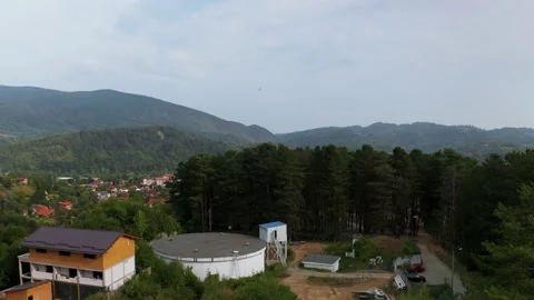 Aerial drone view, over Vulcan, is a small town in the mountains of  Romania Video stock 219384643
