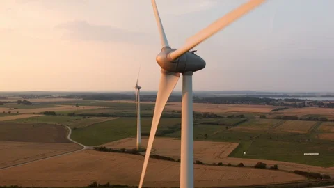 Aerial drone view over Wind turbine at sunset Stock-Footage 109446484