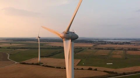 Aerial drone view over Wind turbine at sunset Vídeo Stock 109446539