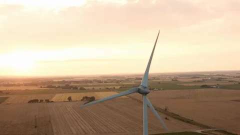 Aerial drone view over Wind turbine at sunset 動画素材 109446738