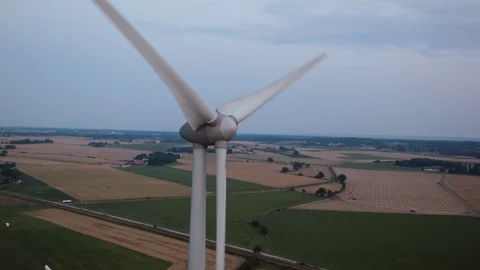 Aerial drone view over Wind turbine at night Stock Footage 109447756