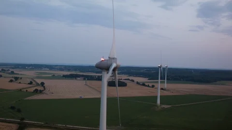 Aerial drone view over Wind turbine at night Stockbeeldmateriaal 109447823