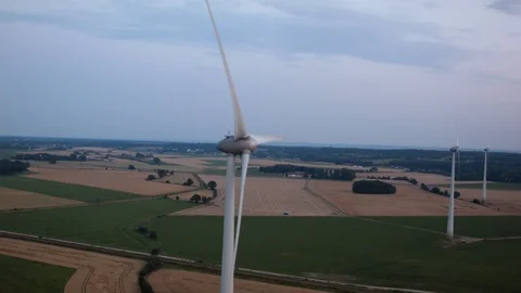Aerial drone view over Wind turbine at night Stock Footage 109447894