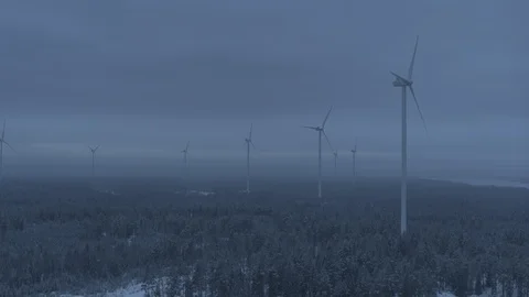 Aerial drone view over Wind Turbine at night 動画素材 110054989