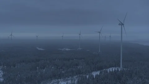 Aerial drone view over Wind Turbine at night 動画素材 110056947