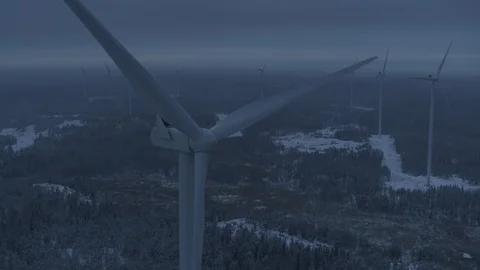Aerial drone view over Wind Turbine at night 動画素材 110058182