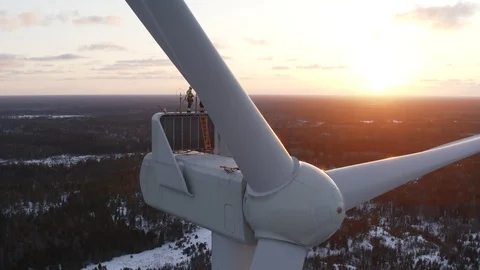 Aerial drone view over Wind Turbine at sunset 動画素材 110064157