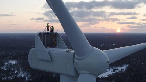 Aerial drone view over Wind Turbine at sunset Vídeo Stock 110066300