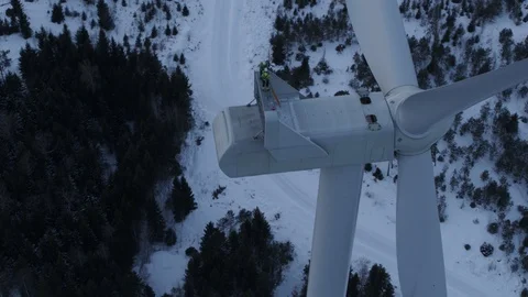 Aerial drone view over Wind Turbine at sunset 動画素材 110067348