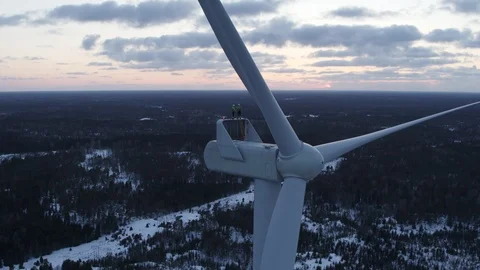 Aerial drone view over Wind Turbine at sunset Vidéo 110068020