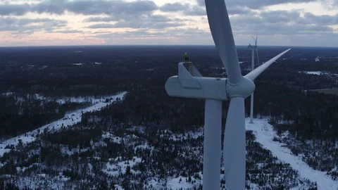 Aerial drone view over Wind Turbine at sunset 動画素材 110069167
