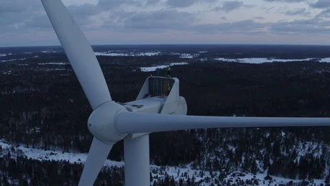 Aerial drone view over Wind Turbine at sunset 動画素材 110070317
