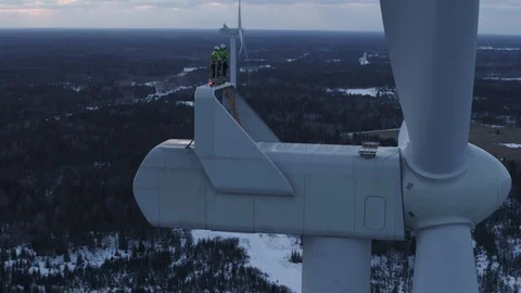 Aerial drone view over Wind Turbine at sunset Vídeo Stock 110071887
