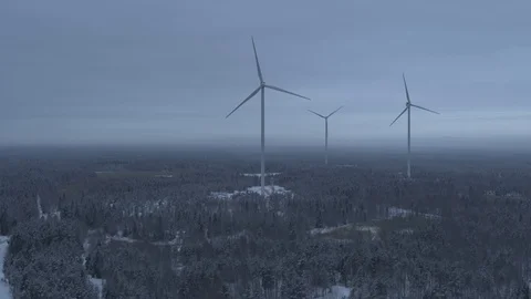Aerial drone view over Wind Turbine at night 動画素材 111352683