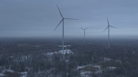 Aerial drone view over Wind Turbine at night 動画素材 111352685