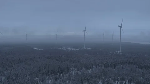 Aerial drone view over Wind Turbine at night 動画素材 111352688