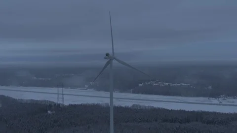 Aerial drone view over Wind Turbine at night 動画素材 111352689