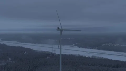 Aerial drone view over Wind Turbine at night Vidéo 111352692