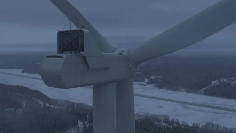 Aerial drone view over Wind Turbine at night 動画素材 111352697