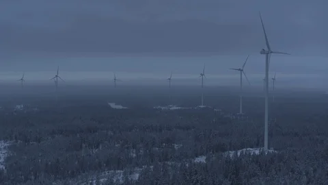 Aerial drone view over Wind Turbine at night 動画素材 111352698