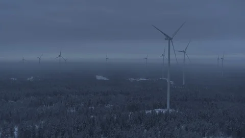 Aerial drone view over Wind Turbine at night Vidéo 111352701