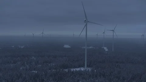 Aerial drone view over Wind Turbine at night 動画素材 111352703