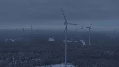 Aerial drone view over Wind Turbine at night 動画素材 111352706
