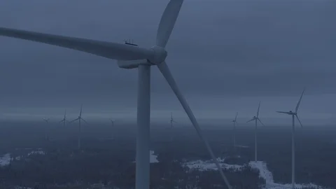 Aerial drone view over Wind Turbine at night Vídeo Stock 111352707