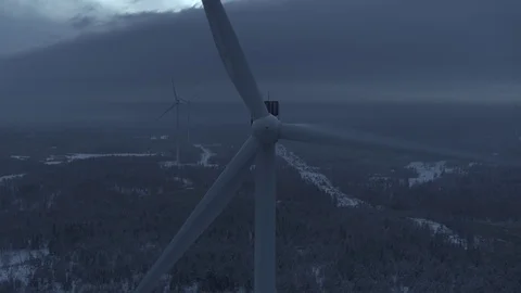 Aerial drone view over Wind Turbine at night Stock-Footage 111352708
