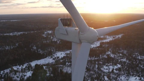 Aerial drone view over Wind Turbine at sunset 動画素材 111352734