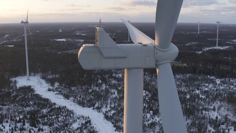 Aerial drone view over Wind Turbine at sunset Vidéo 111352736