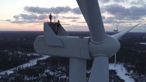 Aerial drone view over Wind Turbine at sunset Vídeo Stock 111352738