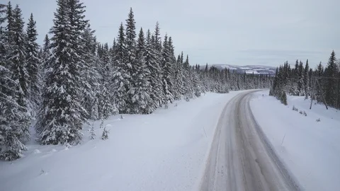 Aerial drone view over Winter road in winter Vídeo Stock 109532204