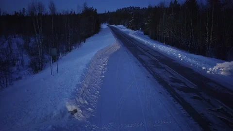 Aerial drone view over Winter road in winter Stock-Footage 109536837