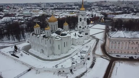 Aerial Drone View Over winter in the old Russian city of Vladimir. 30.12.2020 Stock Footage 147102641