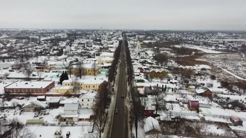 Aerial Drone View Over winter in the old Russian city of Suzdal 30.12.2020 Stock Footage 147716459