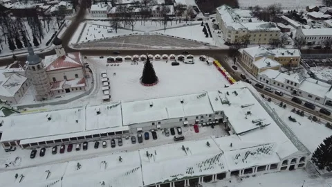 Aerial Drone View Over winter in Russian city of Suzdal  Happy New Year Stock Footage 147716463