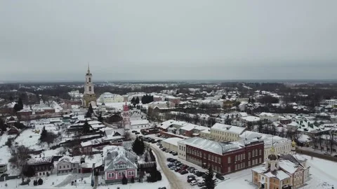 Aerial Drone View Over winter in the old Russian city of Suzdal 30.12.2020 Stock Footage 147716469