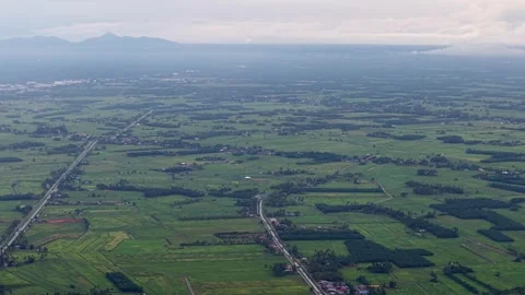 Aerial drone view of paddy fields near Nibong Tebal Penang Видео 329351968