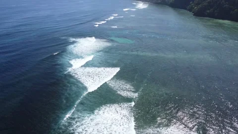 Aerial drone view of Panaraga Beach with tropical jungle ocean waves and isl Video stock 343443532