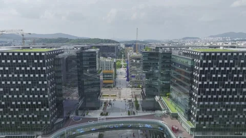Aerial Drone View of Pangyo Techno Valley IT Industrial Complex and Cityscape Stock Footage 339611093
