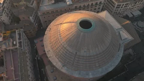 Aerial drone View Of The Pantheon's Dome And Its Oculus At Sunset In Rome Stock Footage 333201585